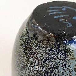 Vintage POLIA PILLIN Studio Art Pottery Blue Spotted Ceramic Bud Vase Signed
