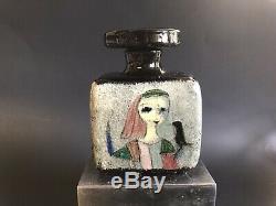 Vintage POLIA PILLIN Studio Pottery STOPPERED SQUARE BOTTLE 4 Paintings BIRDS