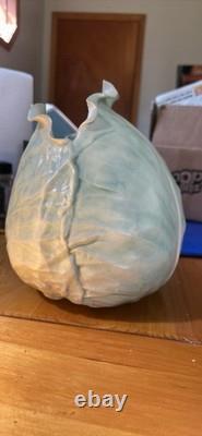Vintage Patricia Garrett Handmade American Pottery Green Cabbage Vase 9 Rare
