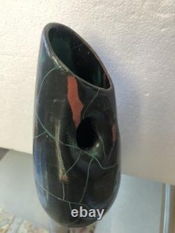 Vintage Paul Dresler Grootenburg Studio Pottery Vase Copper Glazed 3 hole Rare