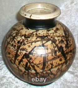 Vintage Paul Volckening Abstract Expressionist Stoneware Art Pottery Vase USA