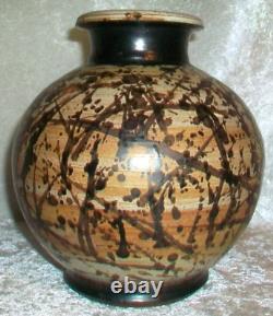 Vintage Paul Volckening Abstract Expressionist Stoneware Art Pottery Vase USA