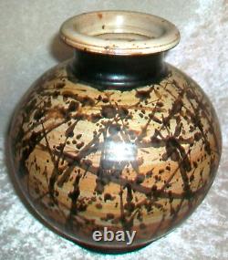 Vintage Paul Volckening Abstract Expressionist Stoneware Art Pottery Vase USA