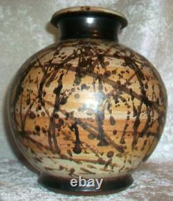 Vintage Paul Volckening Abstract Expressionist Stoneware Art Pottery Vase USA