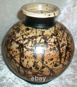 Vintage Paul Volckening Abstract Expressionist Stoneware Art Pottery Vase USA
