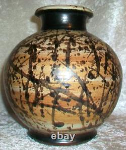 Vintage Paul Volckening Abstract Expressionist Stoneware Art Pottery Vase USA