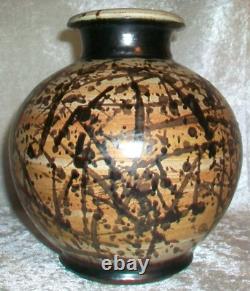 Vintage Paul Volckening Abstract Expressionist Stoneware Art Pottery Vase USA