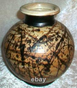 Vintage Paul Volckening Abstract Expressionist Stoneware Art Pottery Vase USA