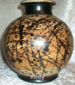 Vintage Paul Volckening Abstract Expressionist Stoneware Art Pottery Vase USA