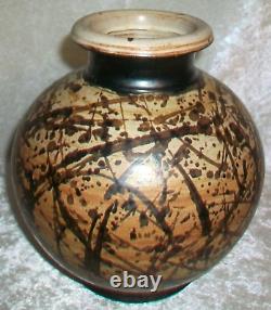 Vintage Paul Volckening Abstract Expressionist Stoneware Art Pottery Vase USA