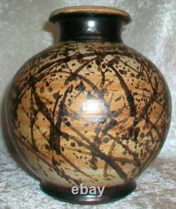 Vintage Paul Volckening Abstract Expressionist Stoneware Art Pottery Vase USA