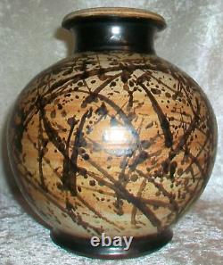 Vintage Paul Volckening Abstract Expressionist Stoneware Art Pottery Vase USA