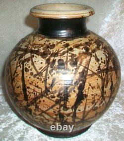 Vintage Paul Volckening Abstract Expressionist Stoneware Art Pottery Vase USA