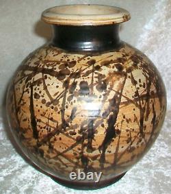 Vintage Paul Volckening Abstract Expressionist Stoneware Art Pottery Vase USA