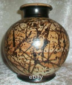 Vintage Paul Volckening Abstract Expressionist Stoneware Art Pottery Vase USA