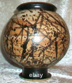 Vintage Paul Volckening Abstract Expressionist Stoneware Art Pottery Vase USA
