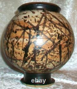 Vintage Paul Volckening Abstract Expressionist Stoneware Art Pottery Vase USA