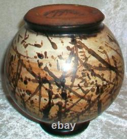 Vintage Paul Volckening Abstract Expressionist Stoneware Art Pottery Vase USA
