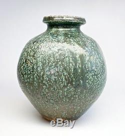 Vintage Paul Volckening Studio Pottery Variegated Blue Green Glaze Vase Signed