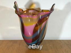 Vintage Peter Layton British Studio Art Glass Large Colourful Vase Signed. Superb