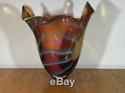 Vintage Peter Layton British Studio Art Glass Large Colourful Vase Signed. Superb