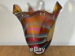 Vintage Peter Layton British Studio Art Glass Large Colourful Vase Signed. Superb