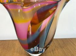 Vintage Peter Layton British Studio Art Glass Large Colourful Vase Signed. Superb