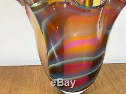 Vintage Peter Layton British Studio Art Glass Large Colourful Vase Signed. Superb