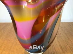 Vintage Peter Layton British Studio Art Glass Large Colourful Vase Signed. Superb