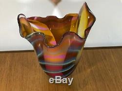 Vintage Peter Layton British Studio Art Glass Large Colourful Vase Signed. Superb