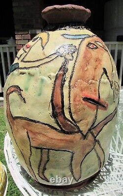 Vintage Picasso Style Cubist Modernist MCM Large Studio Art Pottery Vase Signed