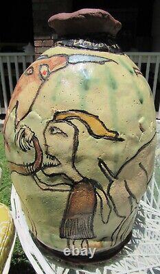 Vintage Picasso Style Cubist Modernist MCM Large Studio Art Pottery Vase Signed