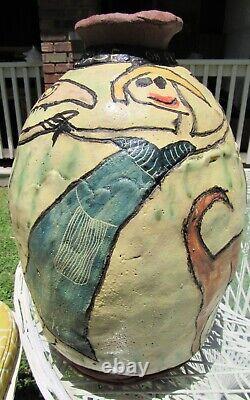 Vintage Picasso Style Cubist Modernist MCM Large Studio Art Pottery Vase Signed