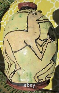 Vintage Picasso Style Cubist Modernist MCM Large Studio Art Pottery Vase Signed