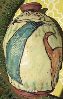 Vintage Picasso Style Cubist Modernist MCM Large Studio Art Pottery Vase Signed
