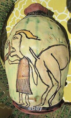 Vintage Picasso Style Cubist Modernist MCM Large Studio Art Pottery Vase Signed