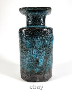 Vintage Pieter Groeneveldt vase 60s Dutch studio pottery blue fat lava brutalist