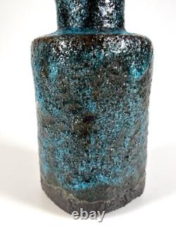 Vintage Pieter Groeneveldt vase 60s Dutch studio pottery blue fat lava brutalist
