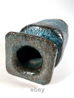 Vintage Pieter Groeneveldt vase 60s Dutch studio pottery blue fat lava brutalist