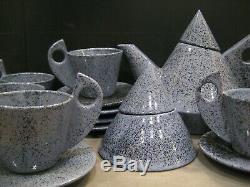 Vintage Postmodern Memphis Style Twelve Pieces of Marked Studio Pottery Tea