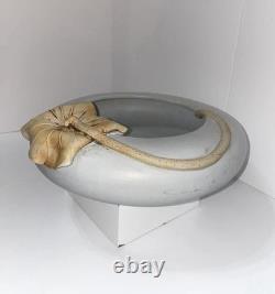 Vintage Pottery Signed Semi-Matte Glaze Bowl with Applied Leaf and Incised Mark
