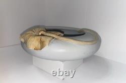 Vintage Pottery Signed Semi-Matte Glaze Bowl with Applied Leaf and Incised Mark