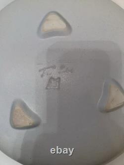 Vintage Pottery Signed Semi-Matte Glaze Bowl with Applied Leaf and Incised Mark