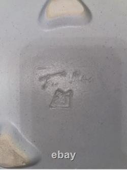 Vintage Pottery Signed Semi-Matte Glaze Bowl with Applied Leaf and Incised Mark