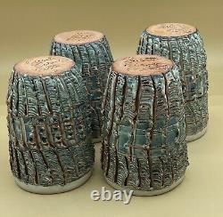 Vintage Puerto Rican Pottery 4 Bark Tumblers Art Pottery Studio Hal Lasky MCM