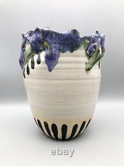 Vintage Purple Bearded Iris Vase Studio Art Pottery Modern Design Luella Vaccaro
