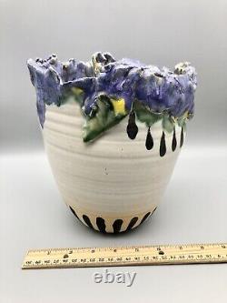 Vintage Purple Bearded Iris Vase Studio Art Pottery Modern Design Luella Vaccaro