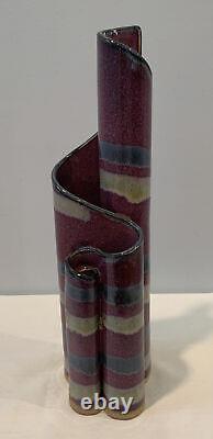 Vintage Quadruple Studio Art Pottery 11-1/2 Vase Signed Bay Pottery Broadway VA