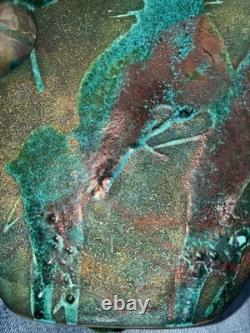 Vintage RAKU Art Round Vase Green Copper Iridescent Signed William K Turner 7