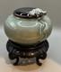 Vintage RARE Jan Wax Studio Pottery Frog On The Lid Celadon Crackle-Glazed Jar